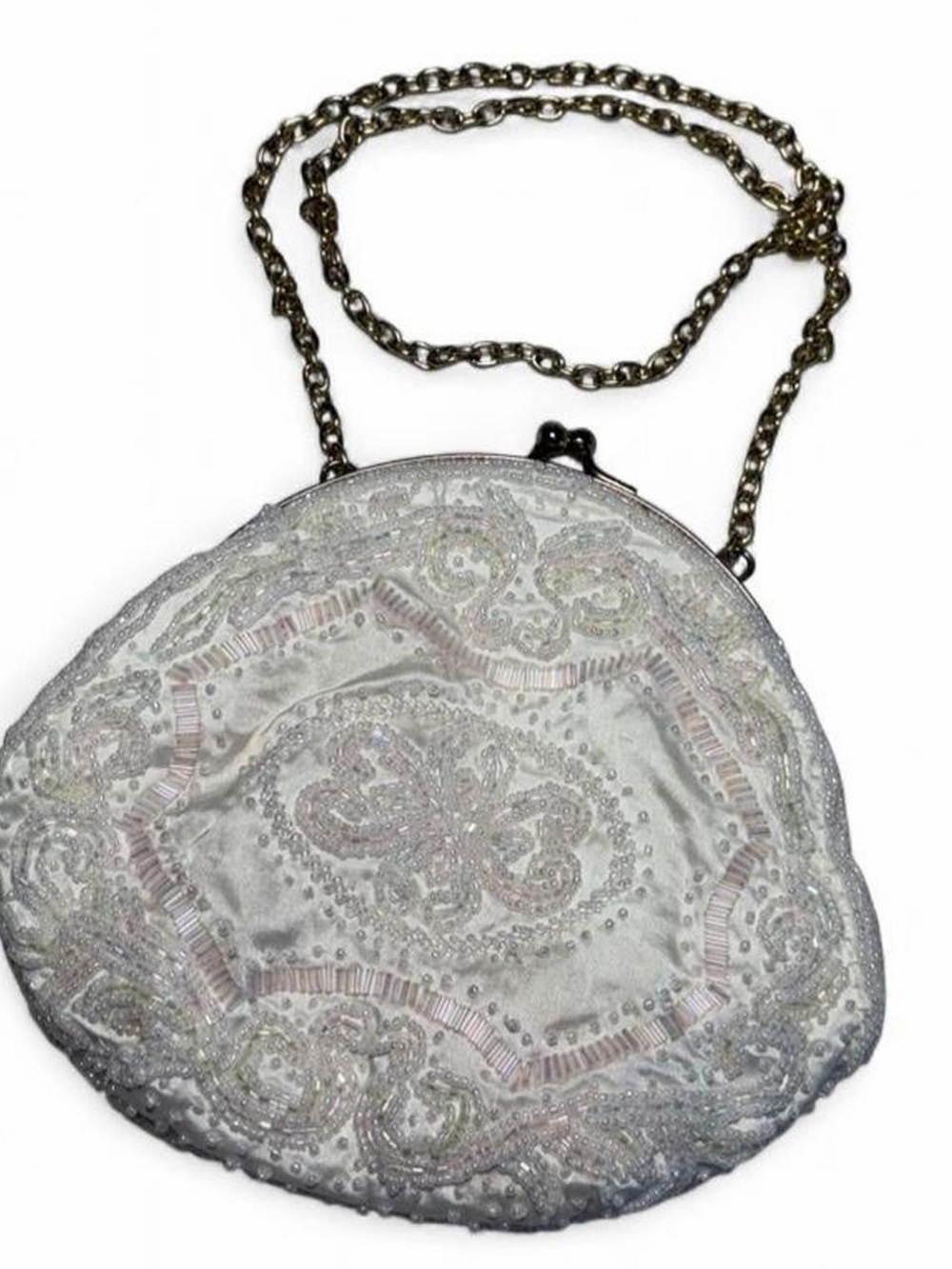 Vintage Elegant White Beaded Evening Crossbody Bag